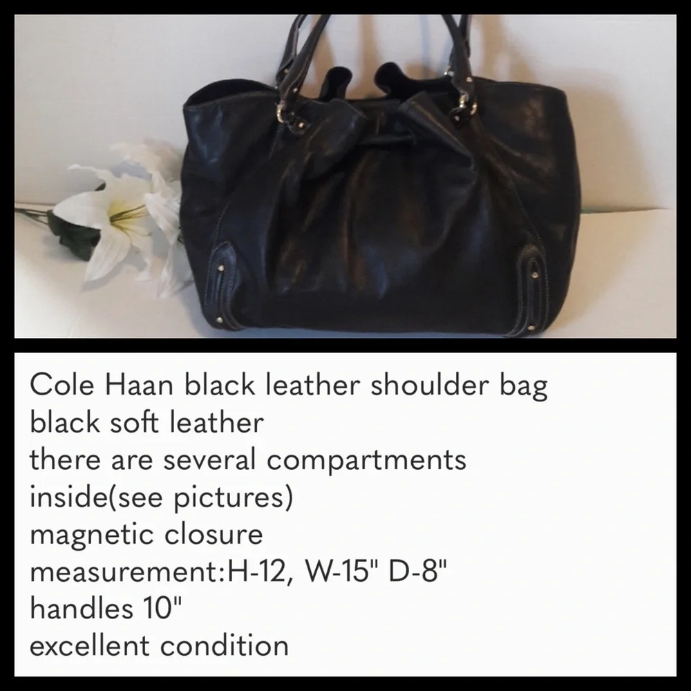 FLASH Sale! Cole Haan Black Leather Shoulder Bag - Picture 9 of 11